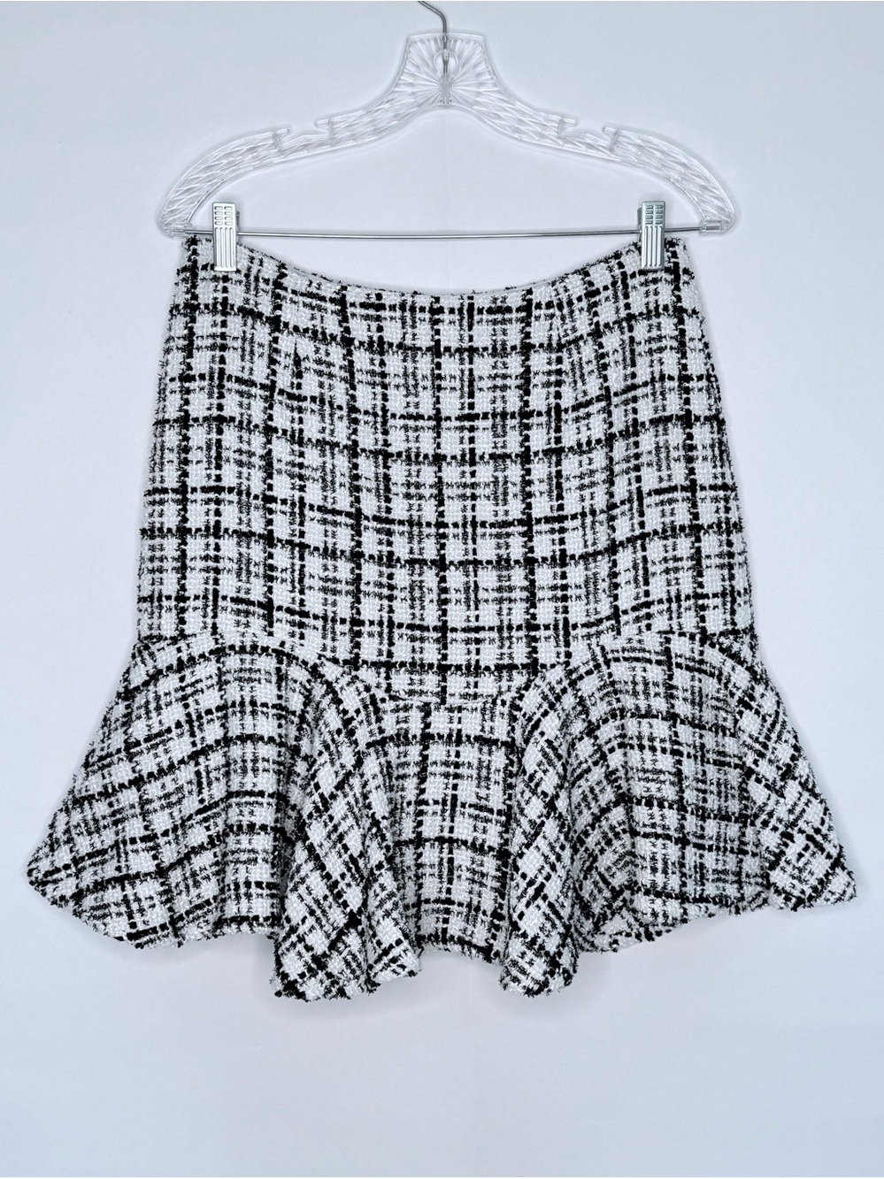 Ivanka Trump Black and White Tweed A-Line Skirt with Flounced Hem